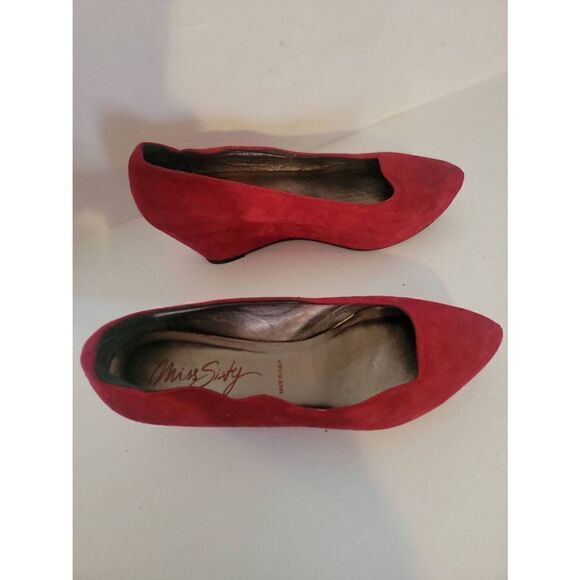 Miss Sixty Women's Red Suede Pumps Wedge Heels Size 37 - Picture 2 of 5
